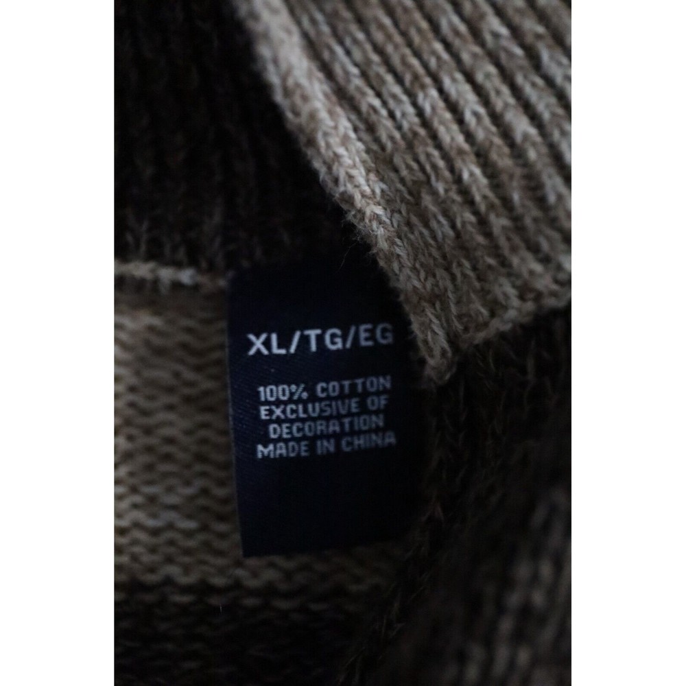 Chaps 1/4 Zip Pullover Sweater Men's XL Brown/Tan Striped Cotton Mock Neck Heavy - Picture 4 of 5